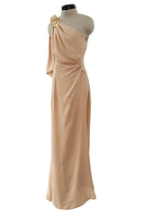 Spectacular Spring 2000 Thierry Mugler Runway Nude Chiffon One Shoulder Dress w Acrylic Detail