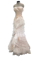 Divine Spring 2017 Carolina Herrera Palest Peach Ivory Silk Organza & Silk Net Strapless Ruffled Wedding Dress