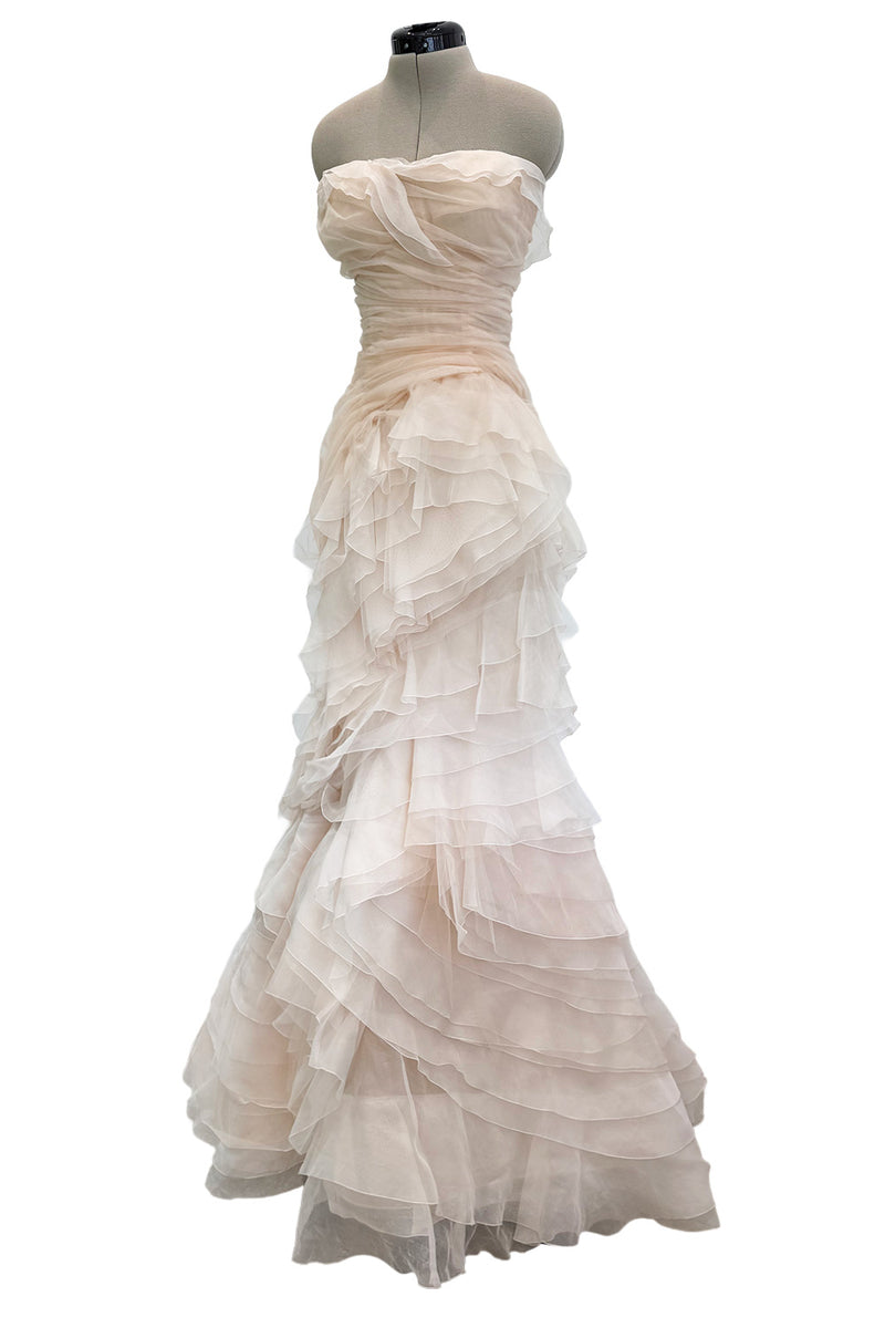 Divine Spring 2017 Carolina Herrera Palest Peach Ivory Silk Organza & Silk Net Strapless Ruffled Wedding Dress