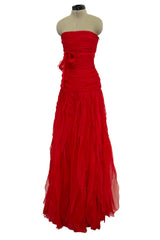 Spring 2007 Valentino Runway Look 57 Strapless Red Silk Chiffon Ruffle Dress