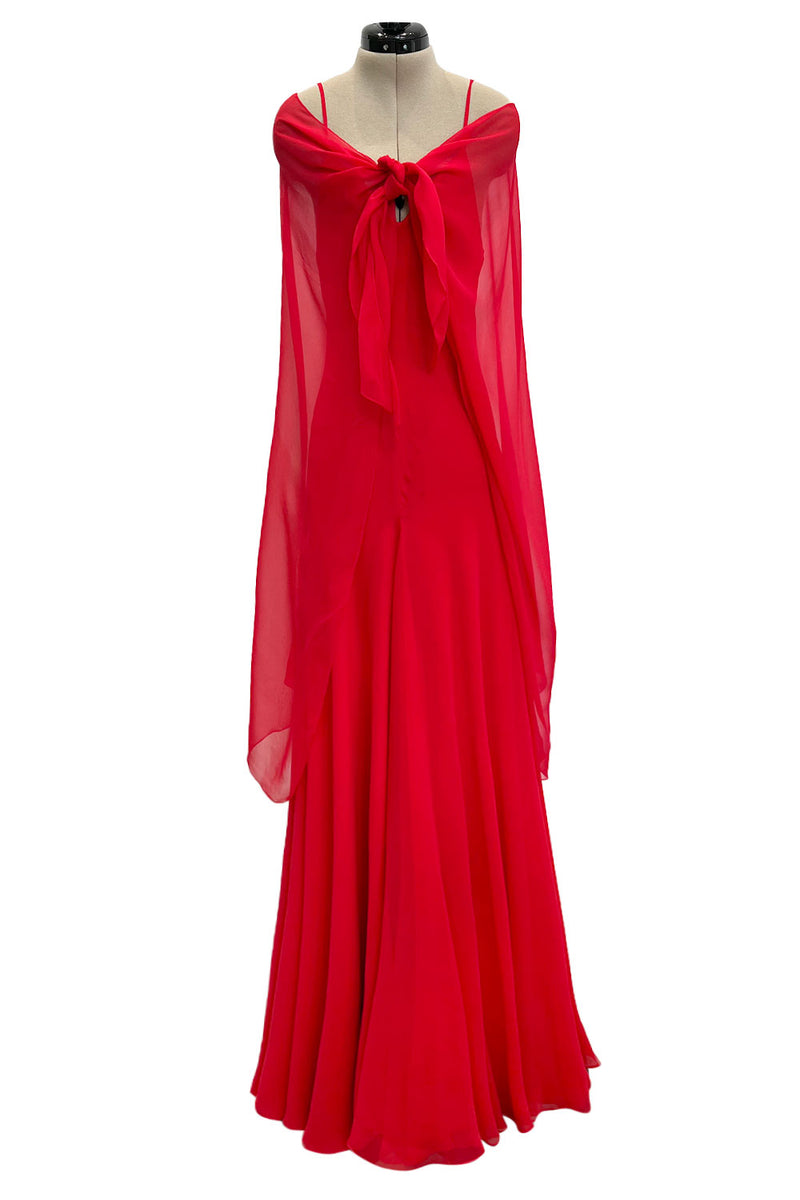 Superb Spring 1977 Halston Runway Bias Cut red Silk Chiffon Dress w Or – Shrimpton Couture Superb Spring 1977 Halston Runway Bias Cut red Silk Chiffon Dress w Or – Shrimpton Couture