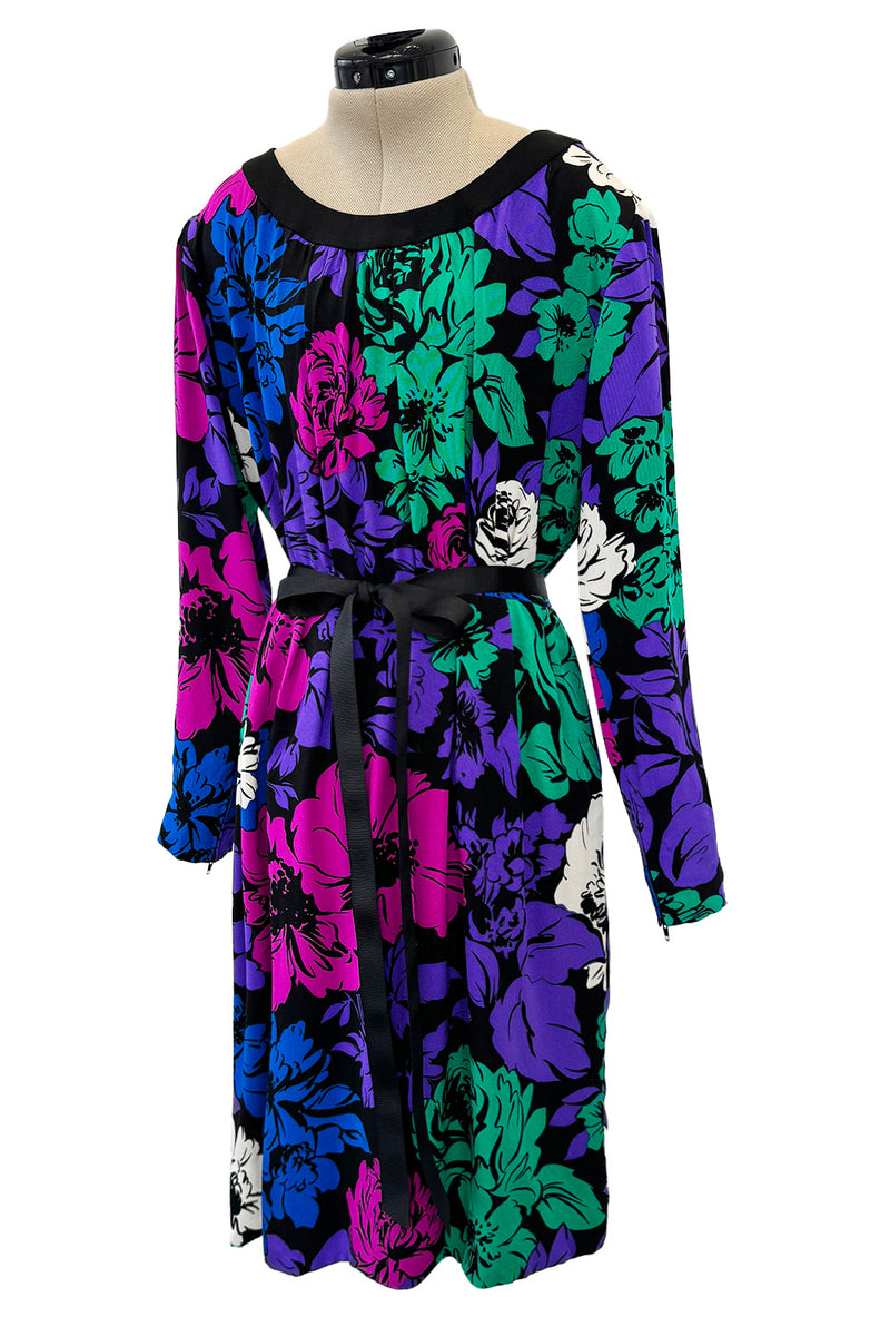 Well Documented Spring 1983 Yves Saint Laurent Haute Couture Runway Look 53 Silk Floral Dress
