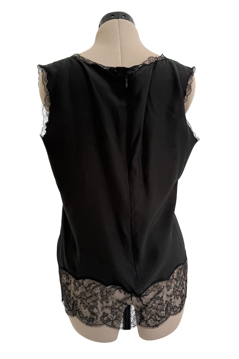 Chic Little mid-1980s Emanuel Ungaro Haute Couture Handmade Black Silk & Lace Camisole Top