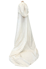 Incredible 1970s Loris Azzaro Ivory Silk Fantasty Voluminous Full Trained Cape w Oversized Hood