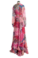 c. Resort 2020 Valentino by Pierpaolo Piccioli Ruffle Detailed Silk Chiffon Floral Caftan Dress w Tie Belt