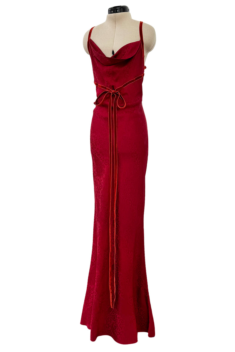 Fall 1999 John Galliano Deep Red Patterned Silk Bias Cut Backless Dres Shrimpton Couture Fall 1999 John Galliano Deep Red Patterned Silk Bias Cut Backless Dres Shrimpton Couture
