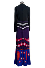 Fantastic Spring 1970 Louis Feraud Easy-to-Wear Printed Purple & Pink on Black Jersey Dress