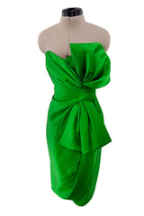 Superb Fall 1987 Yves Saint Laurent Haute Couture Green Version of Runway Dress w Silk Bow