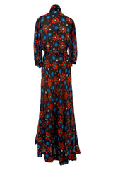 Outstanding Spring 1974 Yves Saint Laurent Floral Print Silk Chiffon Top & Skirt Set