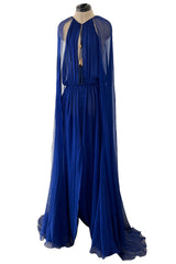 Exceptional Fall 2010 Emilio Pucci by Peter Dundas Look 42 Blue Silk Chiffon Caped Dress