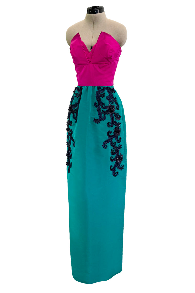 oscar de la renta dresses Resort 2016 Oscar de la Renta Runway Look 34 Green & Pink Strapless Dr – Shrimpton Couture