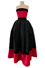 Exceptional c.1990 Nina Ricci by Gerard Pipart Haute Couture Strapless Red & Black Silk Dress