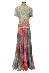 Outstanding Spring 2001 Oscar de la Renta Runway Look 38 Sequin Detailed Sweater & Silk Skirt Set