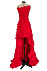 Fall 2001 Jean Louis Scherrer Haute Couture Original Runway Look 7 Sample Strapless Red Layered Panel Dress