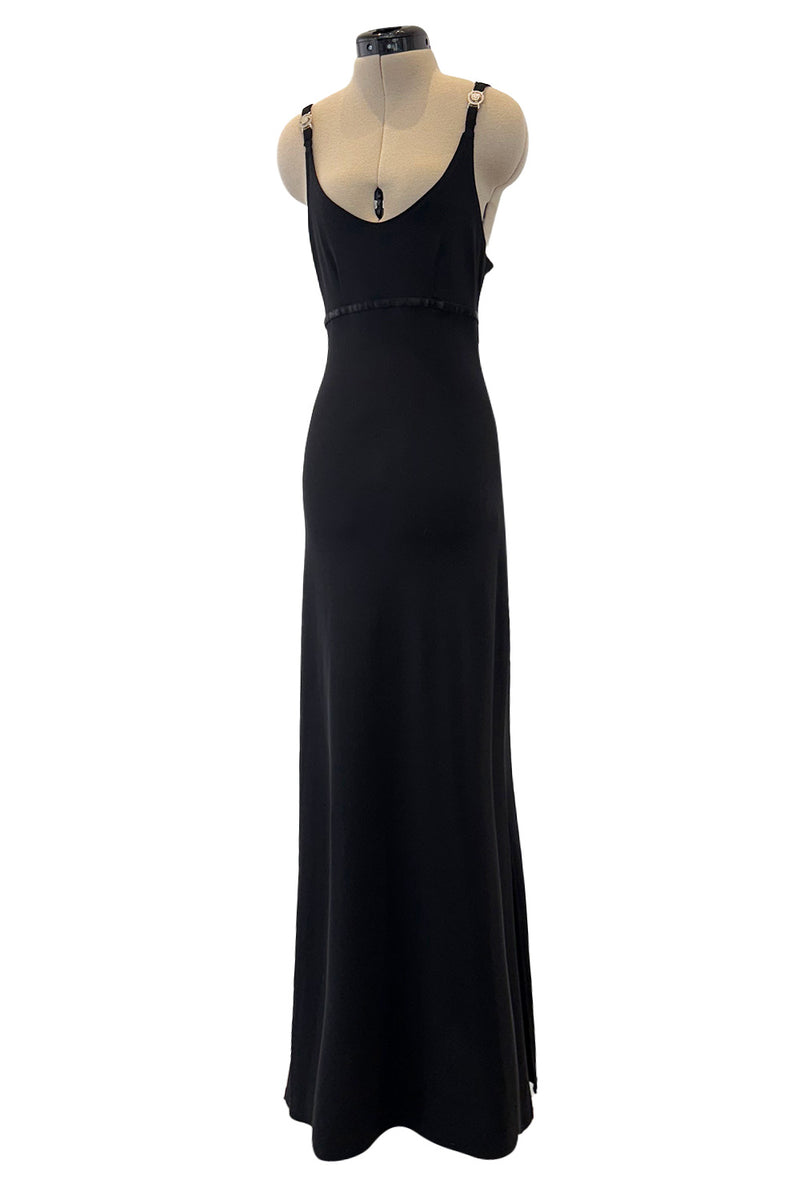 Minimalist c.1995- 1996 Gianni Versace Black Stretch Dress w Side Slit Shrimpton Couture Minimalist c.1995- 1996 Gianni Versace Black Stretch Dress w Side Slit Shrimpton Couture