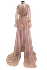 Fall 2020 Gucci by Alessandro Michele Runway Look 29 Dusty Pink Silk Dress & Skirt Overlay Set