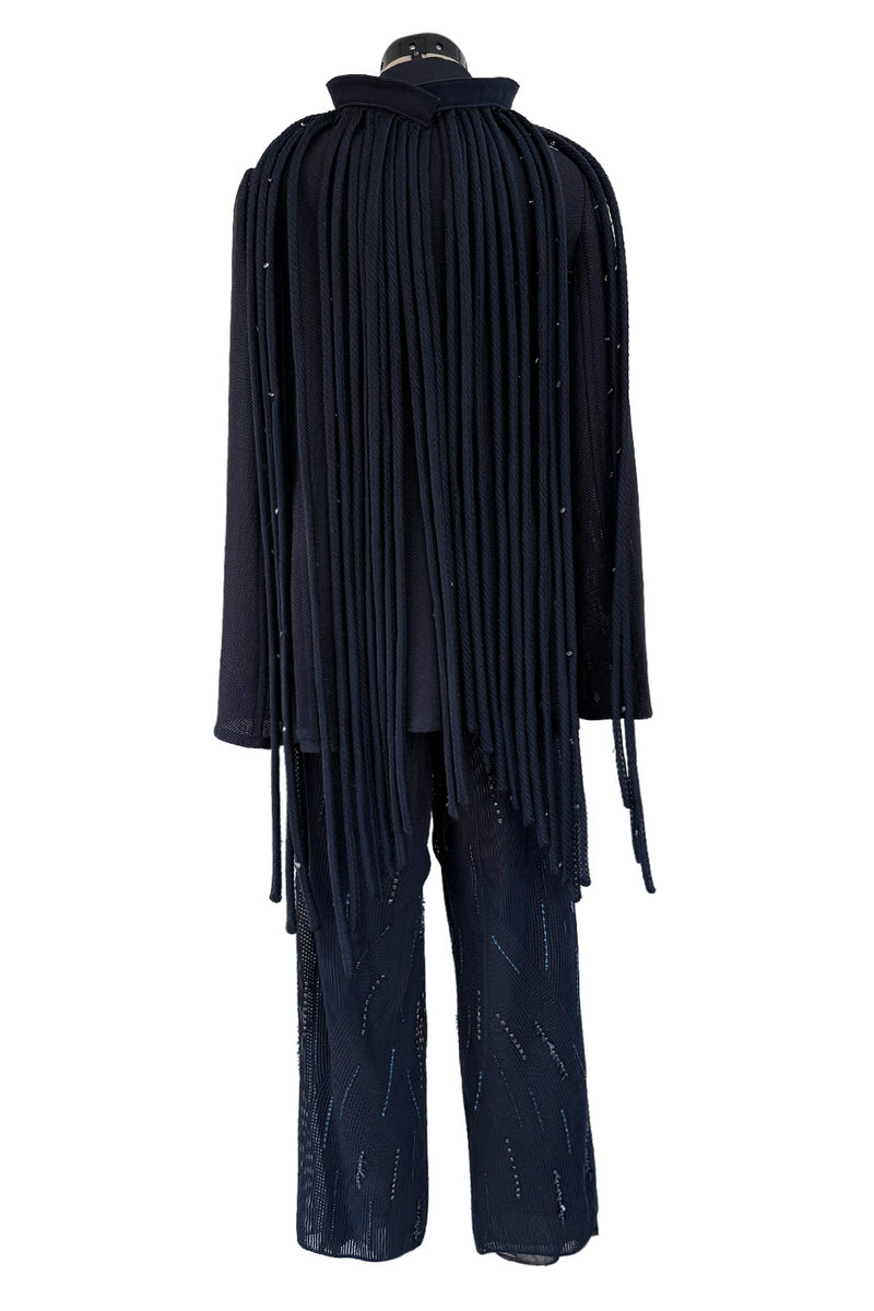Ad Campaign Spring 2016 Giorgio Armani Runway Look 29 Three Piece Navy Top, Pant & Neckpiece Set