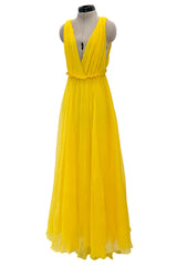 Resort 2018 Christian Dior by Maria Grazia Chiuri Runway Look 47 Plunge Yellow Silk Chiffon Dress Size 42