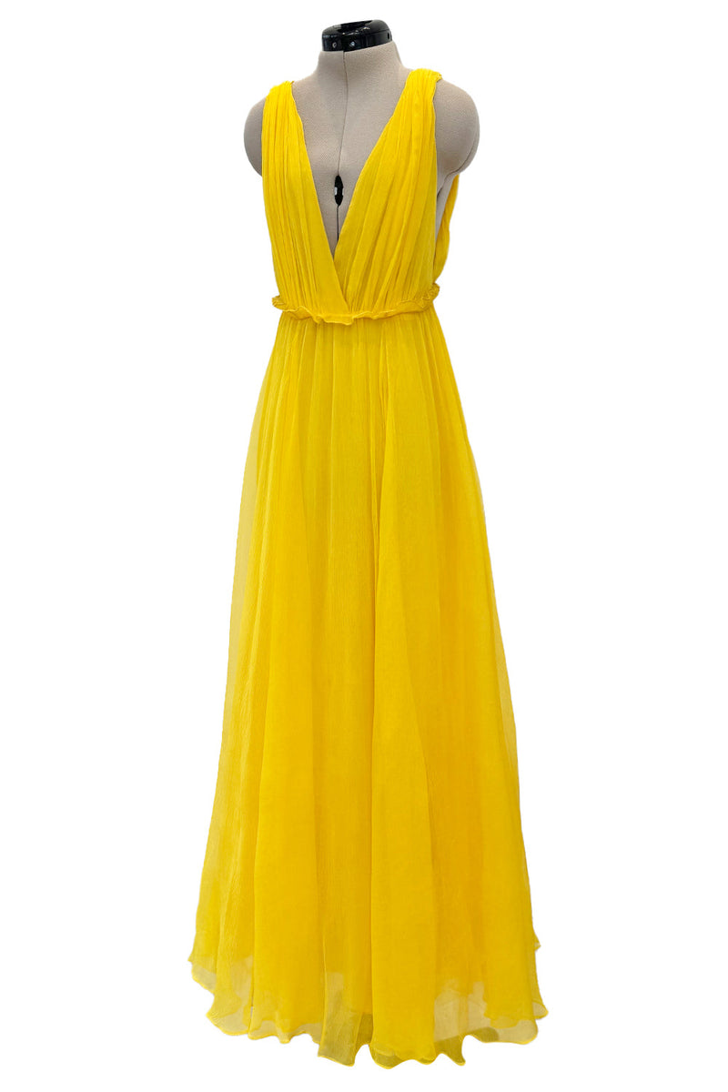Resort 2018 Christian Dior by Maria Grazia Chiuri Runway Look 47 Plunge Yellow Silk Chiffon Dress Size 42