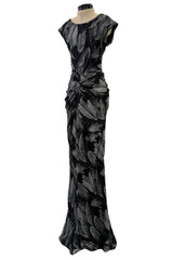 Outstanding Fall 2009 Christian Dior by John Galliano Bias Cut Metallic Silver Floral Print Dress