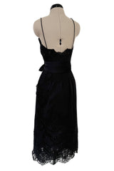 Beautiful 1990s Original Valentino Haute Couture Black Silk Dress w Handmade Lace Detailing