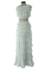 Spectacular Cruise 2009 Christian Dior by John Galliano Soft Pastel Blue-Green Ruffle Dress w Beading