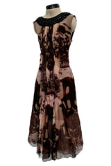 Prettiest Fall 2004 Prada Runway & Ad Campaign Print Silk Chiffon Dress w Beaded Detailing
