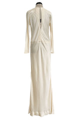1970s Halston Couture by Roy Halston Bias Cut Silk Dress w Flared Sleeves & Keyhole Back Slit