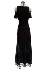Chic Cruise 2007 Chanel by Karl Lagerfeld Black Knit & Lace Detailed Dress w Little Attached Mini Sleeves