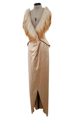 Exceptionally Rare Fall 2001 Thierry Mugler Runway Golden Taupe Silk Dress w Horsehair Collar