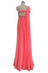 Exquisite Spring 2008 Versace by Donatella Versace Runway Look 52 Coral Pink Silk Chiffon Dress