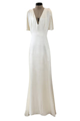 Minimalist 2011 Alexander McQueen Bias Cut Liquid Silk Satin Ivory Dress w Amazing Sleeves
