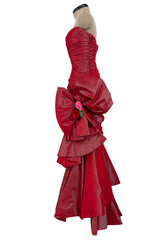 Exceptional Fall 1991 Emanuel Ungaro Haute Couture Runway Strapless Hand Draped Iridescent Silk Dress w Bow