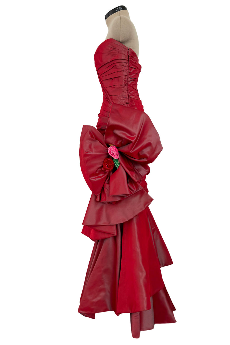 Exceptional Fall 1991 Emanuel Ungaro Haute Couture Runway Strapless Hand Draped Iridescent Silk Dress w Bow