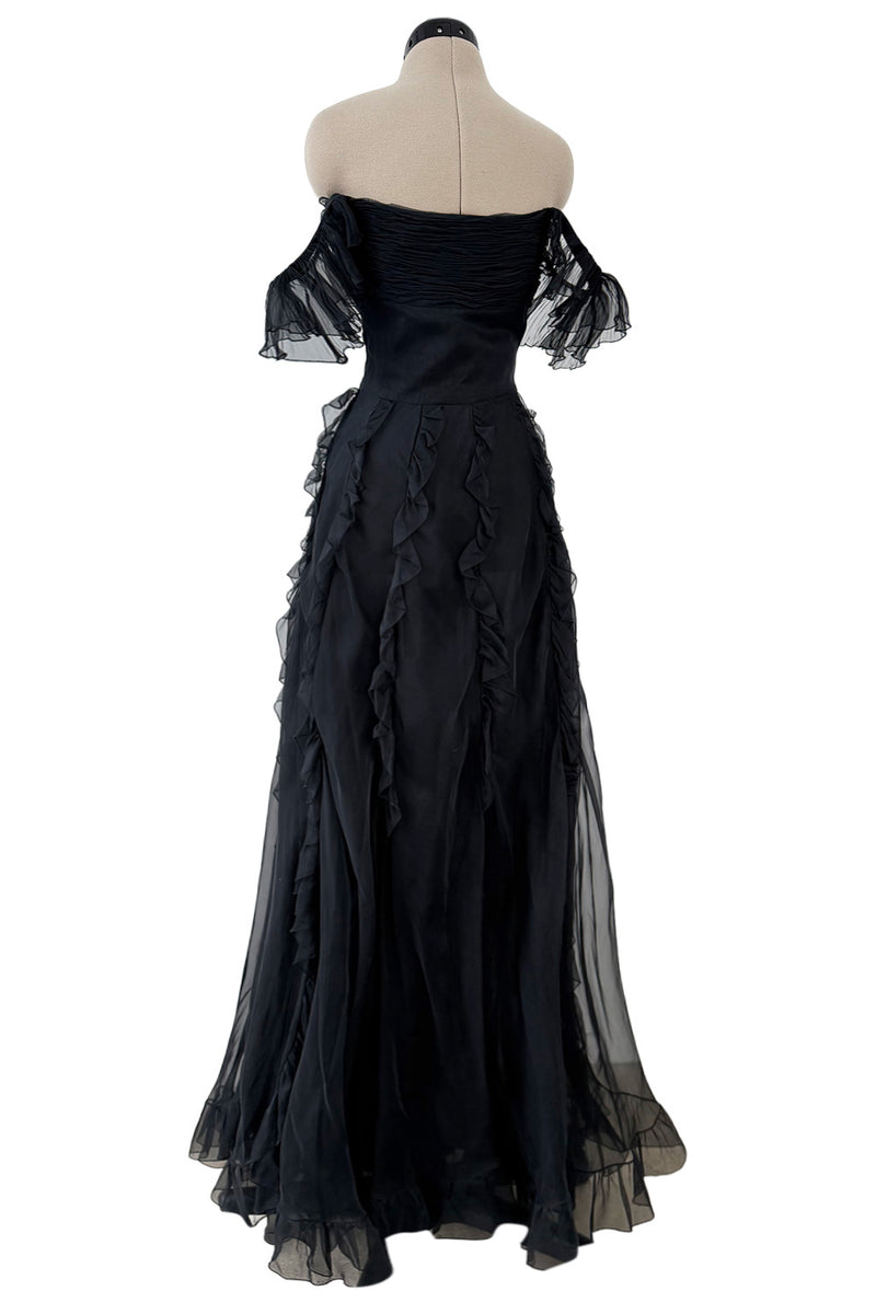 Spring 2004 Valentino by the Original Mr. Valentino Black Pleated Bodice & Ruffle Skirt Dress