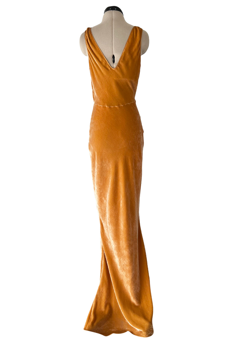 Magical Fall 2005 John Galliano Deep Golden Coloured Bias Cut Velvet Dress w Front Knot Detail