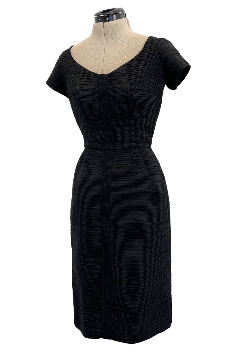 Rare 1950s Sophie Gimbel of Saks Fifth Avenue Black Silk Ribbed Textured Dress