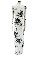 Fantastic Spring 1982 Yves Saint Laurent Haute Couture Runway Unlabeled Black & White Print Plunge Dress