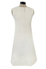 1960s Christian Dior Demi-Couture Textured Ivory Silk A-Line Dress & Matching Crop Jacket
