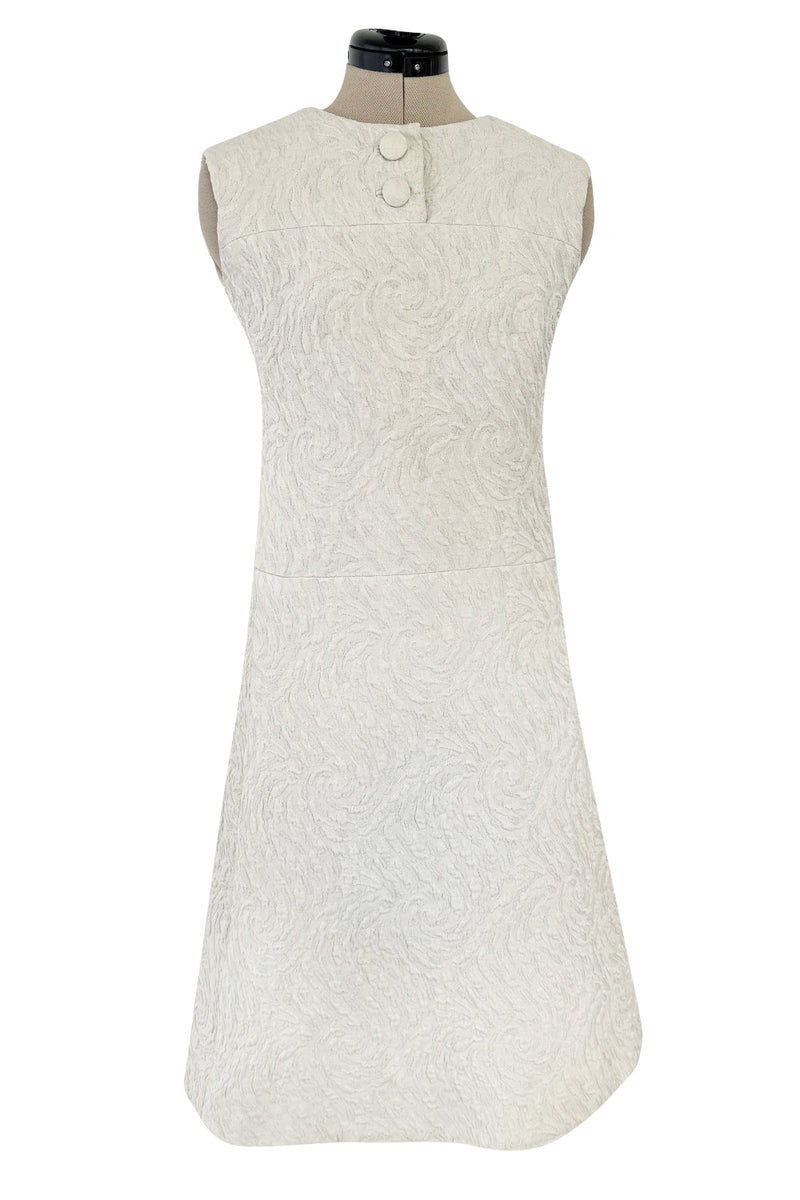 1960s Christian Dior Demi-Couture Textured Ivory Silk A-Line Dress & Matching Crop Jacket