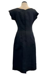 Fabulous Early 1960s Neusters Dior Feeling Black Silk Dress w Front Bow Detail