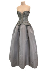 Incredible Fall 1996 Nina Ricci by Gerard Pipart Haute Couture Runway Strapless Silver & Gold Dress