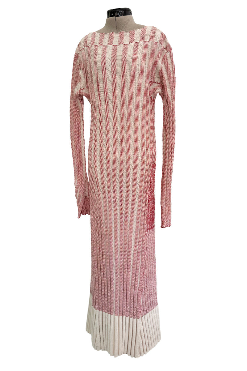 Iconic Spring 2017 Celine by  Pheobe Philo Pale Red-Pink & Ivory Knit Sweater Dress w Exaggerated Ribbing