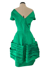 Unusual 1950s Symphony Fashions Brilliant Green Hourglass Dress w Unusual Pleated Skirt