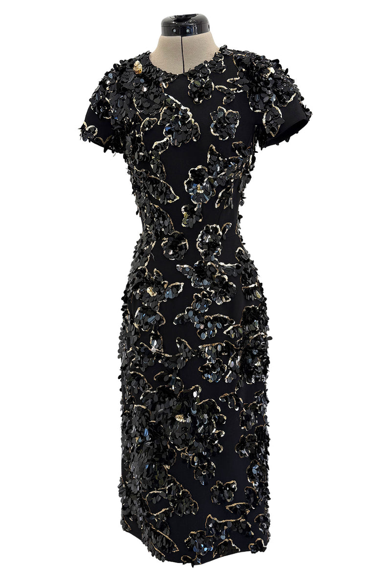 Chic Resort 2018 Michael Kors Runway Look 44 Black Dress w Elaborate Gold & Black Sequin Detailing