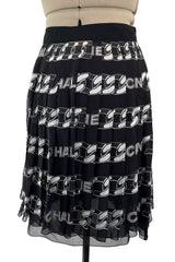 Documented Fall 2001 Chanel by Karl Lagerfeld Runway Black & White Silk Logo Skirt