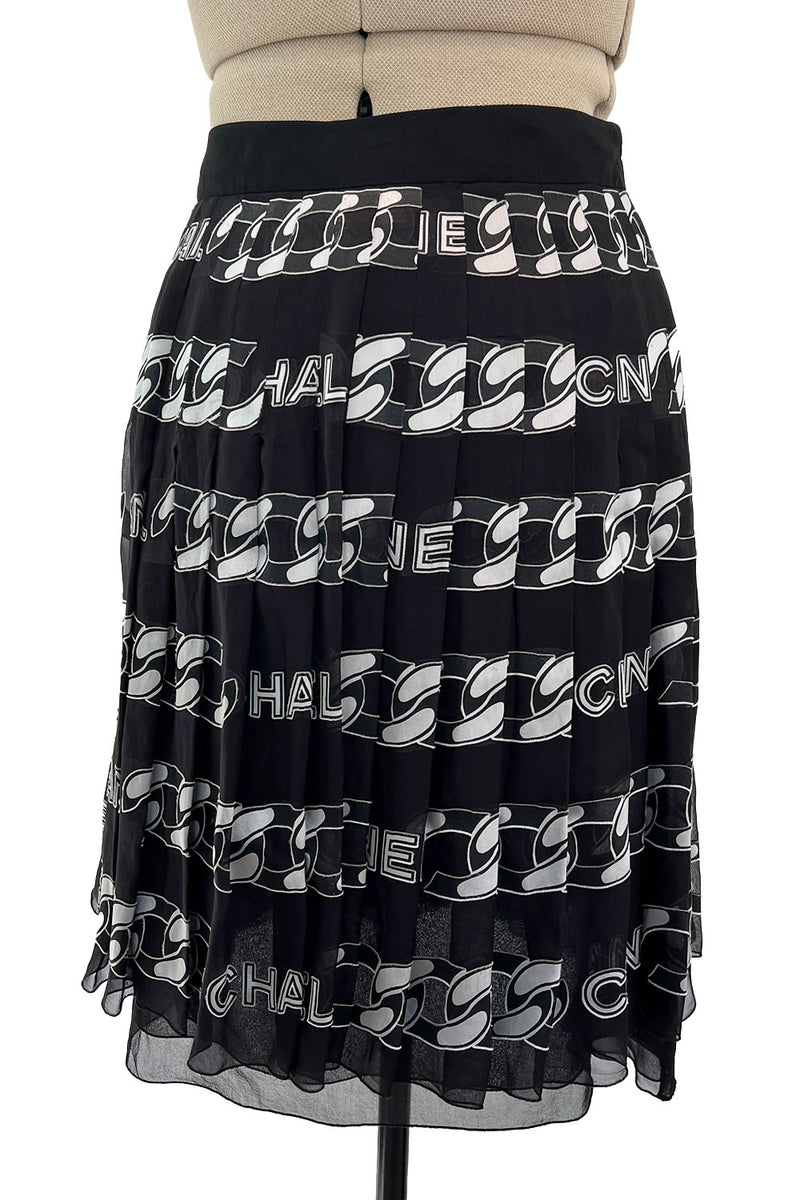 Documented Fall 2001 Chanel by Karl Lagerfeld Runway Black & White Silk Logo Skirt