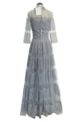 2018 Christian Dior by Maria Grazia Chiuri Silver Grey Net and Banded Lace Dress w Silk Slip
