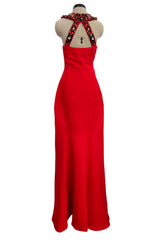 Spring 2008 Oscar de la Renta Red Version of Runway Look 64 Silk Dress w Embelished Collar