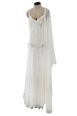 Stunning 2005 Chanel by Karl Lagerfeld White Sequin Detailed & Silk Tulle Dress w Ribbon Detail